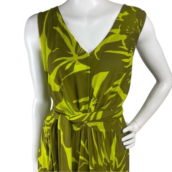 CAbi 5953 Tie Front Dress V-Neck Sleeveless Green Palm Tropical Floral Sz Large - Picture 14 of 17